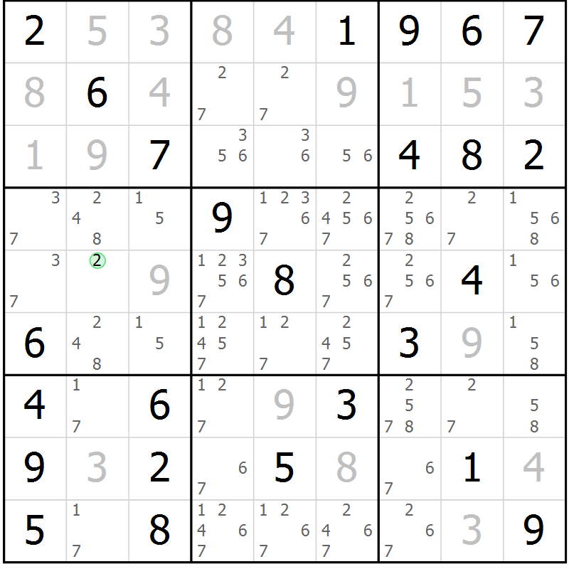 Position des candidats pour la solution de la Gr 9 page 12 du magazine de sudoku Maestro n° 100