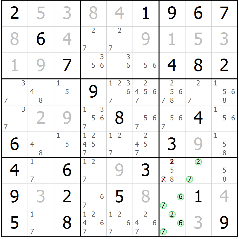 Position des candidats pour la solution de la Gr 9 page 12 du magazine de sudoku Maestro n° 100
