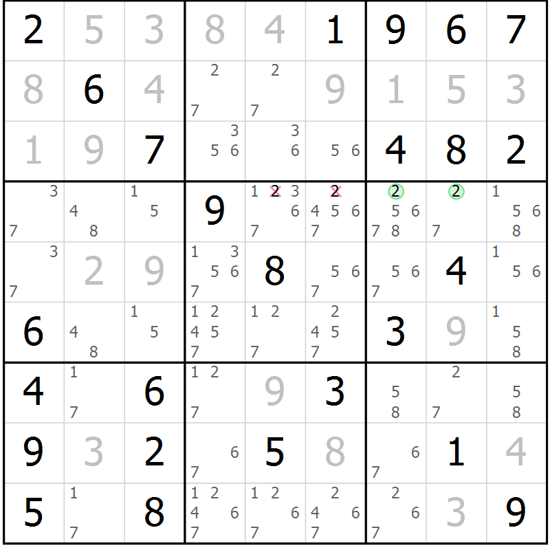 Position des candidats pour la solution de la Gr 9 page 12 du magazine de sudoku Maestro n° 100