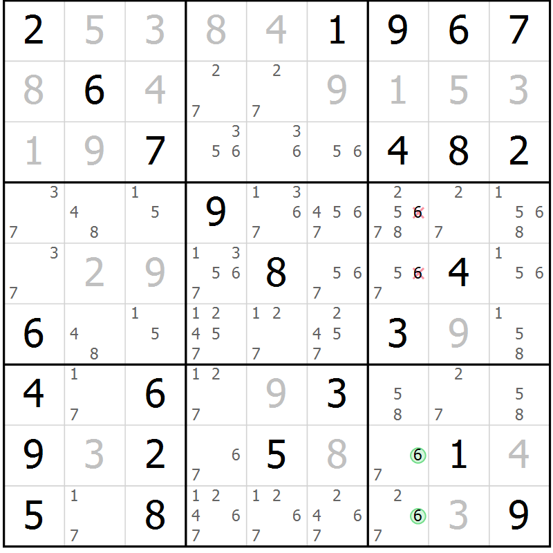 Position des candidats pour la solution de la Gr 9 page 12 du magazine de sudoku Maestro n° 100