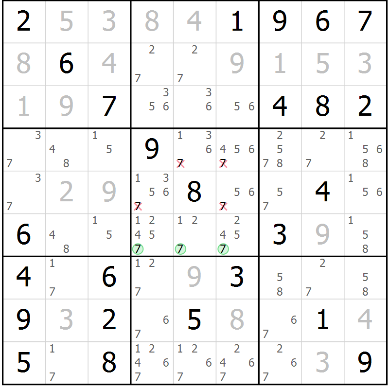 Position des candidats pour la solution de la Gr 9 page 12 du magazine de sudoku Maestro n° 100