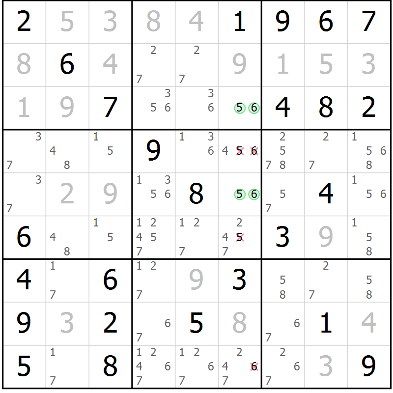Position des candidats pour la solution de la Gr 9 page 12 du magazine de sudoku Maestro n° 100
