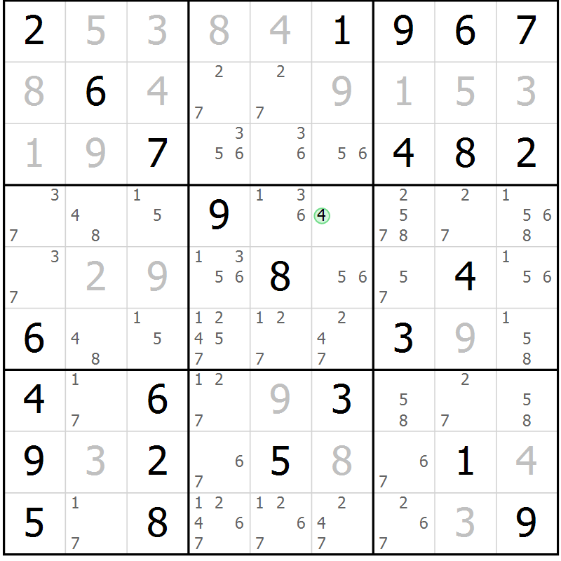 Position des candidats pour la solution de la Gr 9 page 12 du magazine de sudoku Maestro n° 100