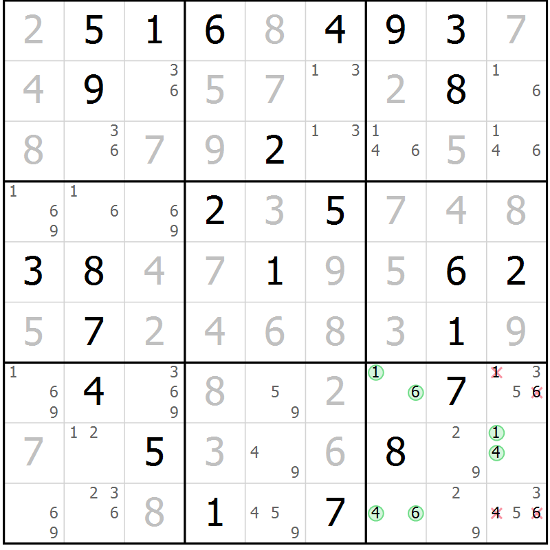 Position des candidats pour la solution de la Gr 1 page 4 du magazine de sudoku Maestro n° 101