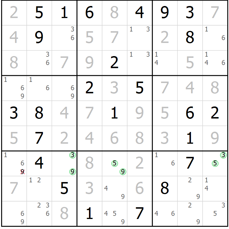 Position des candidats pour la solution de la Gr 1 page 4 du magazine de sudoku Maestro n° 101