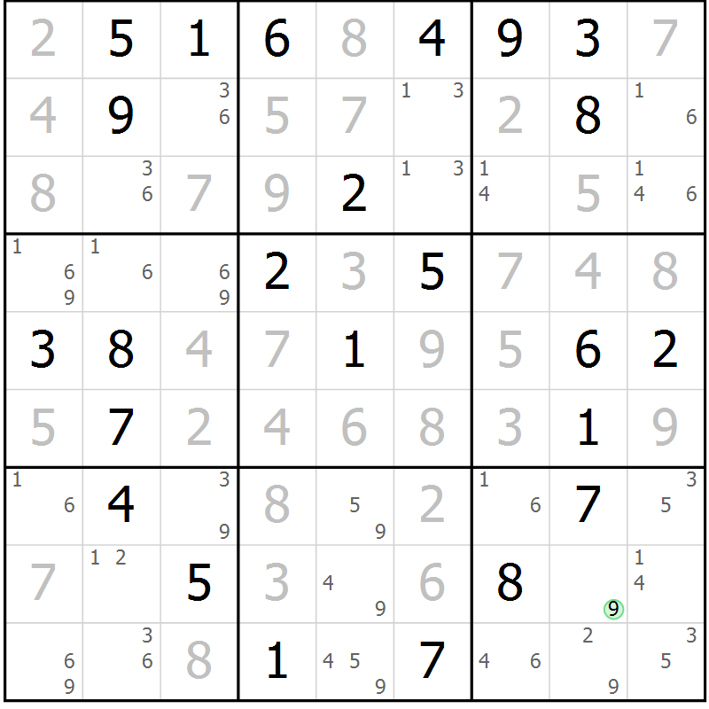 Position des candidats pour la solution de la Gr 1 page 4 du magazine de sudoku Maestro n° 101
