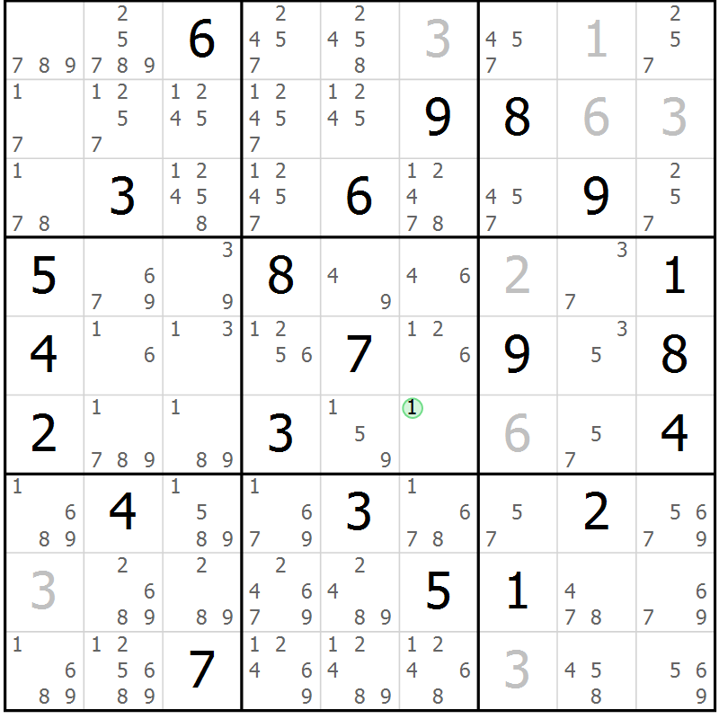 Position des candidats pour la solution de la Gr 10 page 13 du magazine de sudoku Maestro n° 101