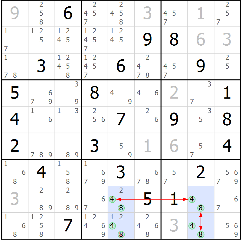 Position des candidats pour la solution de la Gr 10 page 13 du magazine de sudoku Maestro n° 101