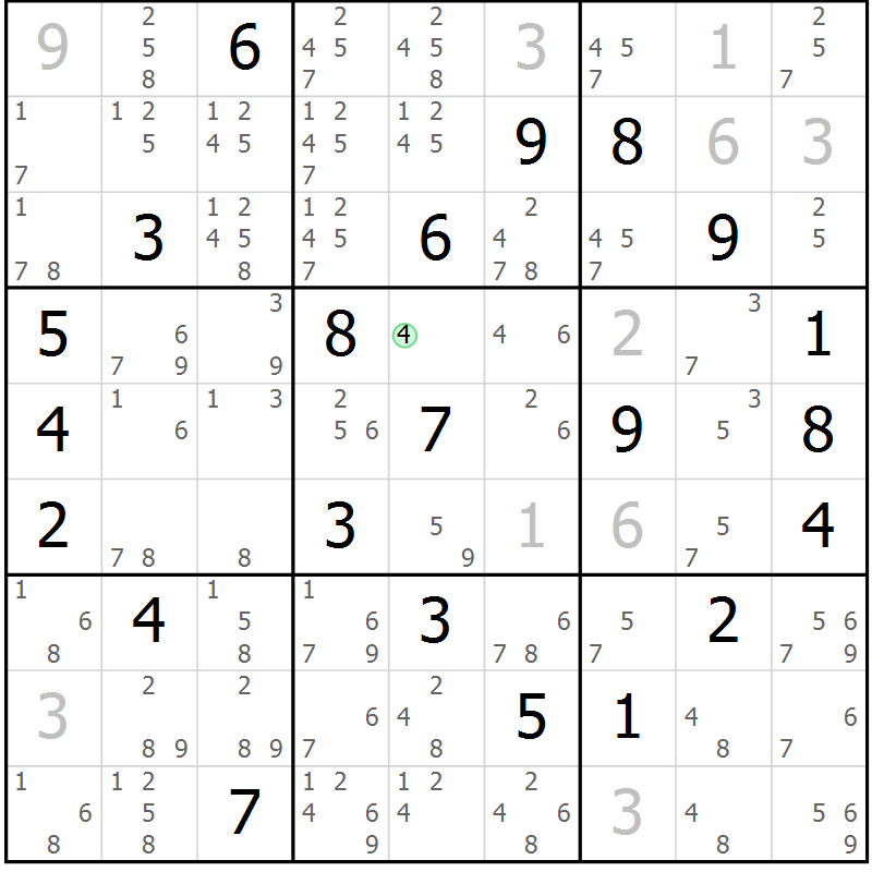 Position des candidats pour la solution de la Gr 10 page 13 du magazine de sudoku Maestro n° 101