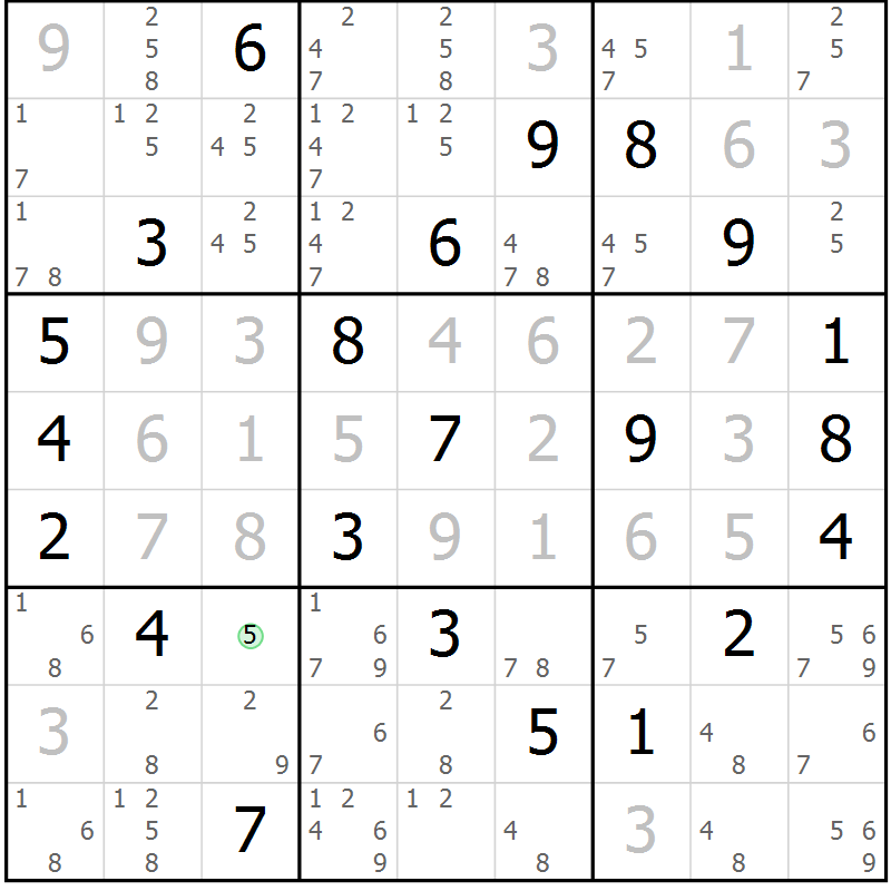 Position des candidats pour la solution de la Gr 10 page 13 du magazine de sudoku Maestro n° 101