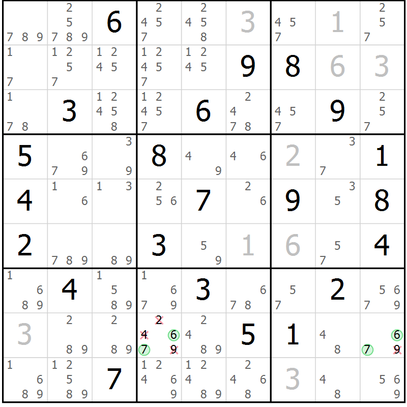 Position des candidats pour la solution de la Gr 10 page 13 du magazine de sudoku Maestro n° 101