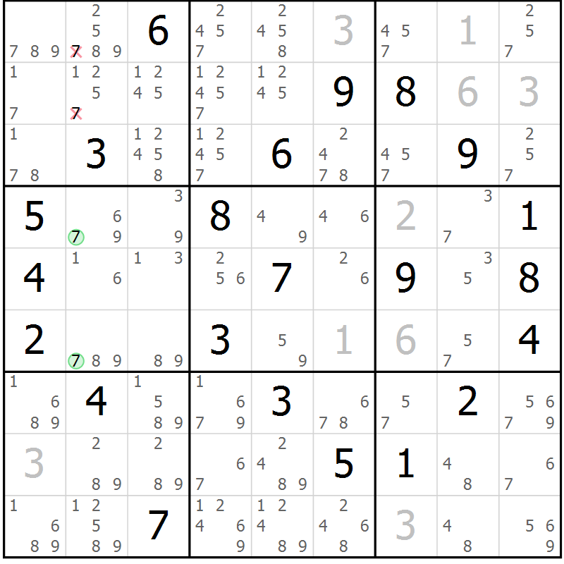 Position des candidats pour la solution de la Gr 10 page 13 du magazine de sudoku Maestro n° 101