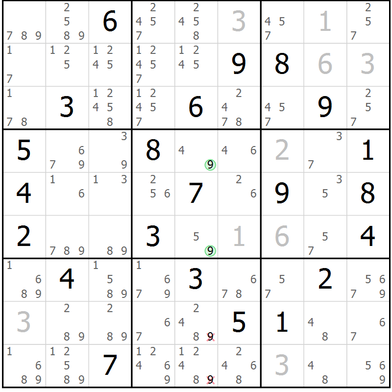 Position des candidats pour la solution de la Gr 10 page 13 du magazine de sudoku Maestro n° 101
