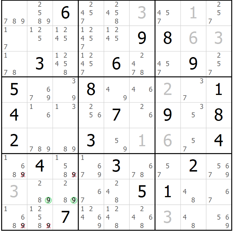 Position des candidats pour la solution de la Gr 10 page 13 du magazine de sudoku Maestro n° 101