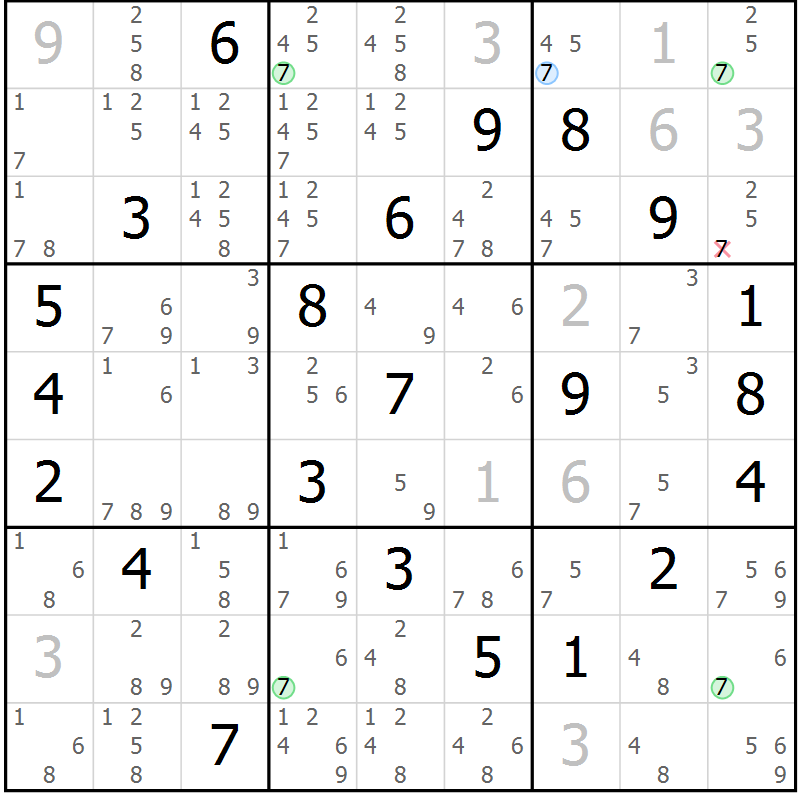 Position des candidats pour la solution de la Gr 10 page 13 du magazine de sudoku Maestro n° 101