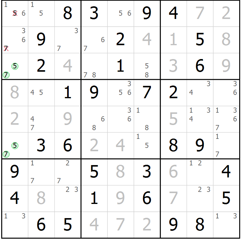 Position des candidats pour la solution de la Gr 11 page 14 du magazine de sudoku Maestro n° 101