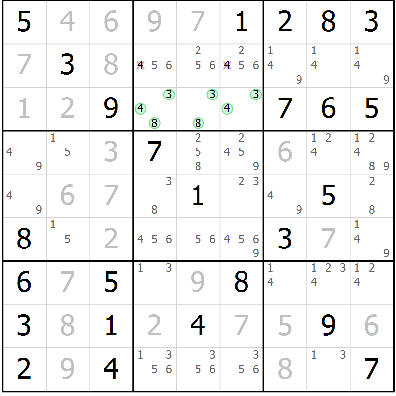 Position des candidats pour la solution de la Gr 12 page 15 du magazine de sudoku Maestro n° 101