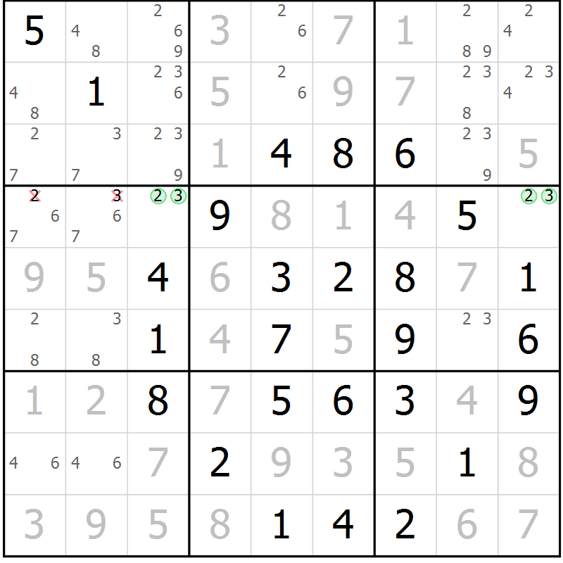 Position des candidats pour la solution de la Gr 13 page 16 du magazine de sudoku Maestro n° 101