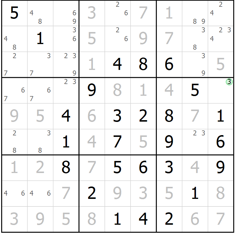 Position des candidats pour la solution de la Gr 13 page 16 du magazine de sudoku Maestro n° 101