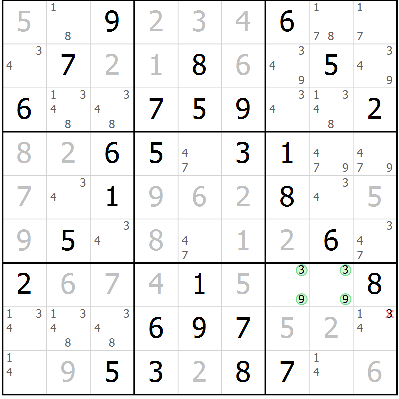 Position des candidats pour la solution de la Gr 14 page 17 du magazine de sudoku Maestro n° 101