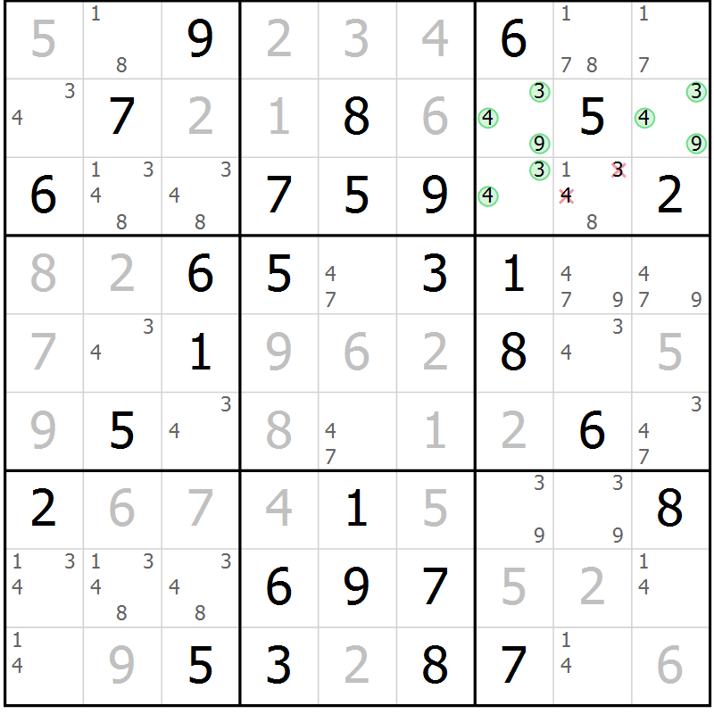 Position des candidats pour la solution de la Gr 14 page 17 du magazine de sudoku Maestro n° 101