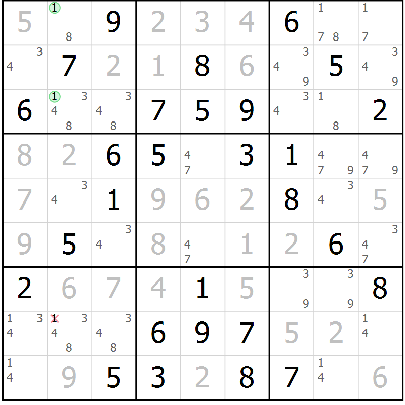 Position des candidats pour la solution de la Gr 14 page 17 du magazine de sudoku Maestro n° 101