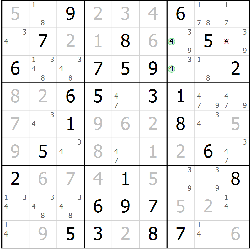 Position des candidats pour la solution de la Gr 14 page 17 du magazine de sudoku Maestro n° 101