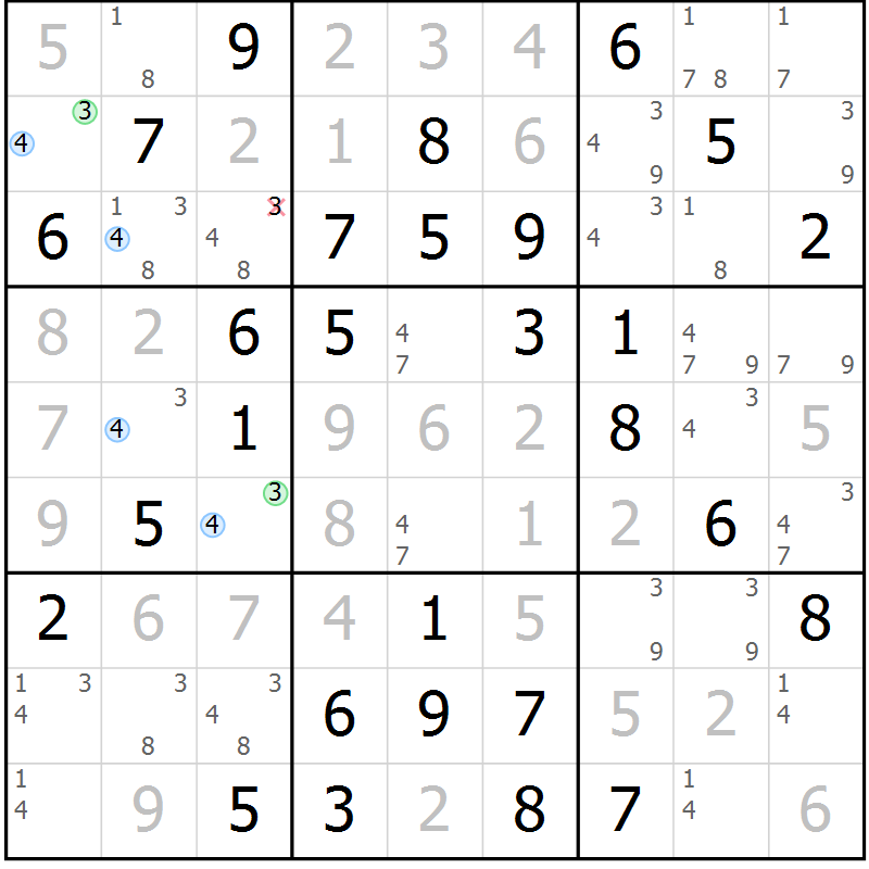Position des candidats pour la solution de la Gr 14 page 17 du magazine de sudoku Maestro n° 101