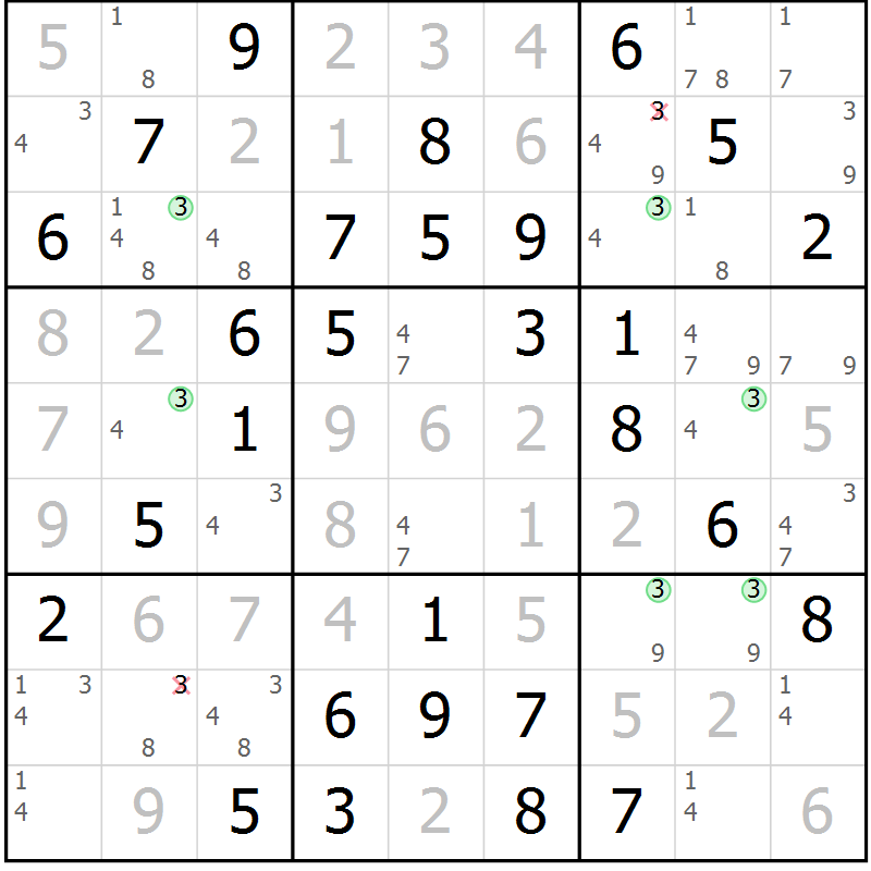 Position des candidats pour la solution de la Gr 14 page 17 du magazine de sudoku Maestro n° 101