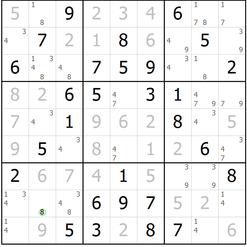 Position des candidats pour la solution de la Gr 14 page 17 du magazine de sudoku Maestro n° 101