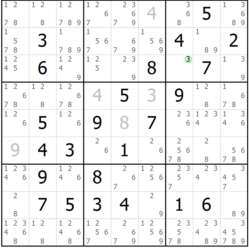 Position des candidats pour la solution de la Gr 15 page 18 du magazine de sudoku Maestro n° 101