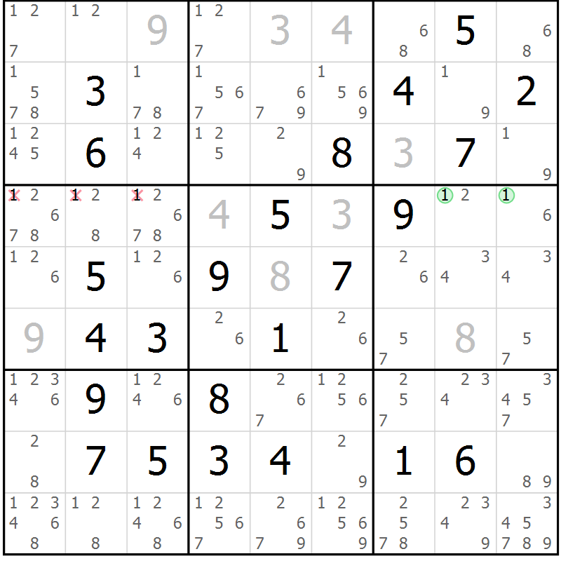 Position des candidats pour la solution de la Gr 15 page 18 du magazine de sudoku Maestro n° 101
