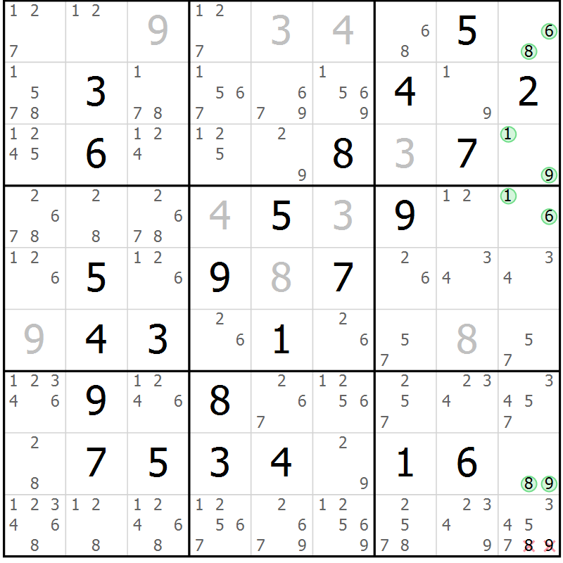 Position des candidats pour la solution de la Gr 15 page 18 du magazine de sudoku Maestro n° 101