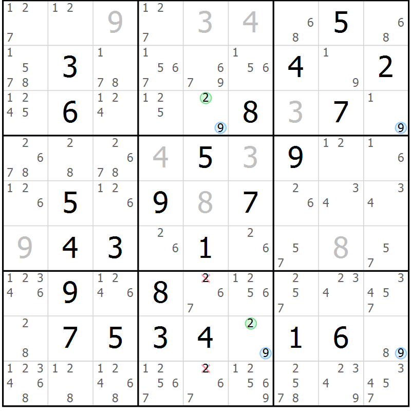 Position des candidats pour la solution de la Gr 15 page 18 du magazine de sudoku Maestro n° 101