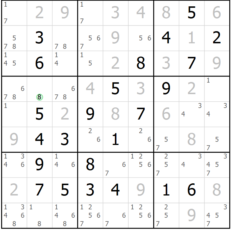 Position des candidats pour la solution de la Gr 15 page 18 du magazine de sudoku Maestro n° 101
