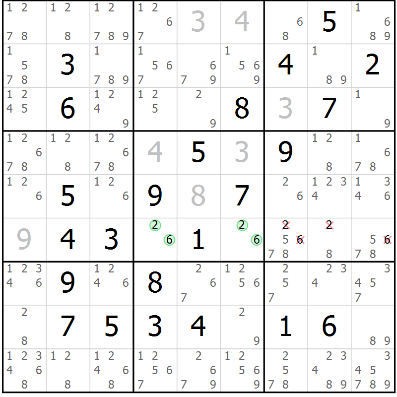 Position des candidats pour la solution de la Gr 15 page 18 du magazine de sudoku Maestro n° 101