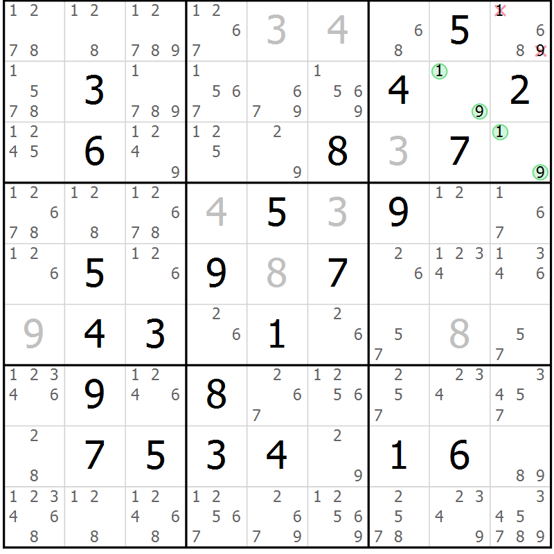 Position des candidats pour la solution de la Gr 15 page 18 du magazine de sudoku Maestro n° 101