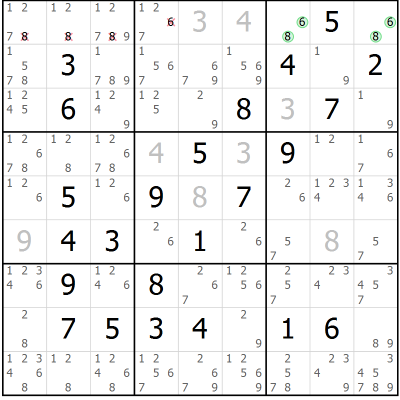Position des candidats pour la solution de la Gr 15 page 18 du magazine de sudoku Maestro n° 101