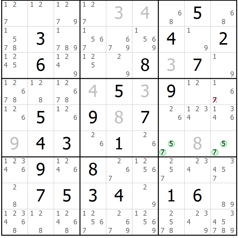 Position des candidats pour la solution de la Gr 15 page 18 du magazine de sudoku Maestro n° 101