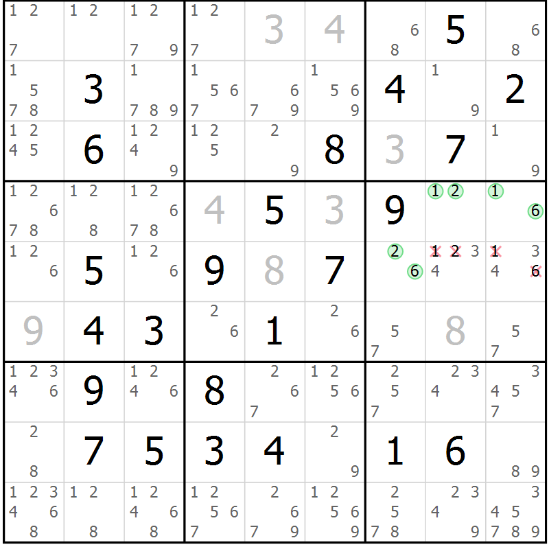 Position des candidats pour la solution de la Gr 15 page 18 du magazine de sudoku Maestro n° 101