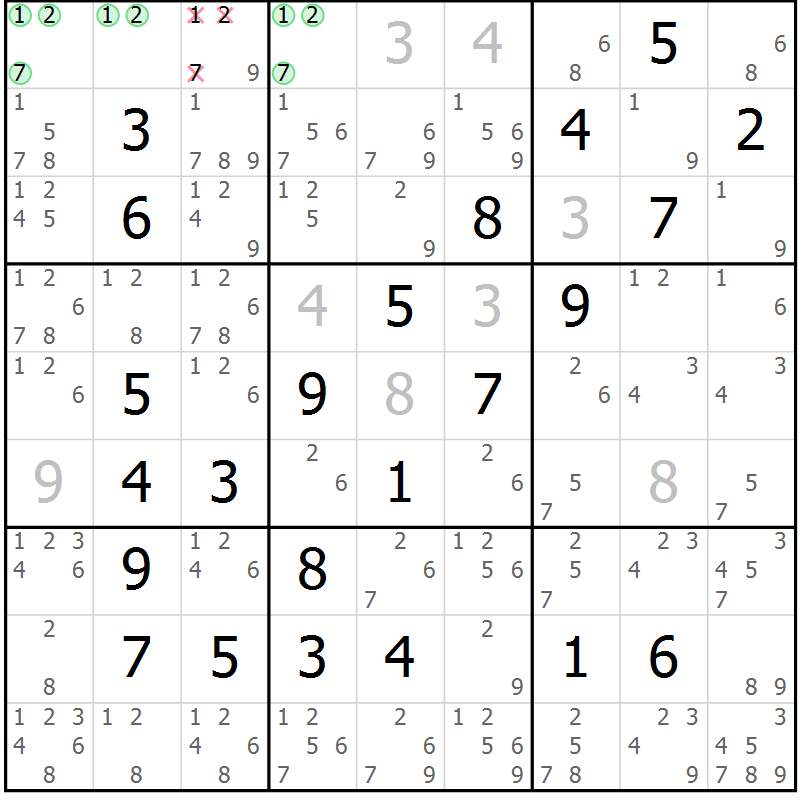 Position des candidats pour la solution de la Gr 15 page 18 du magazine de sudoku Maestro n° 101