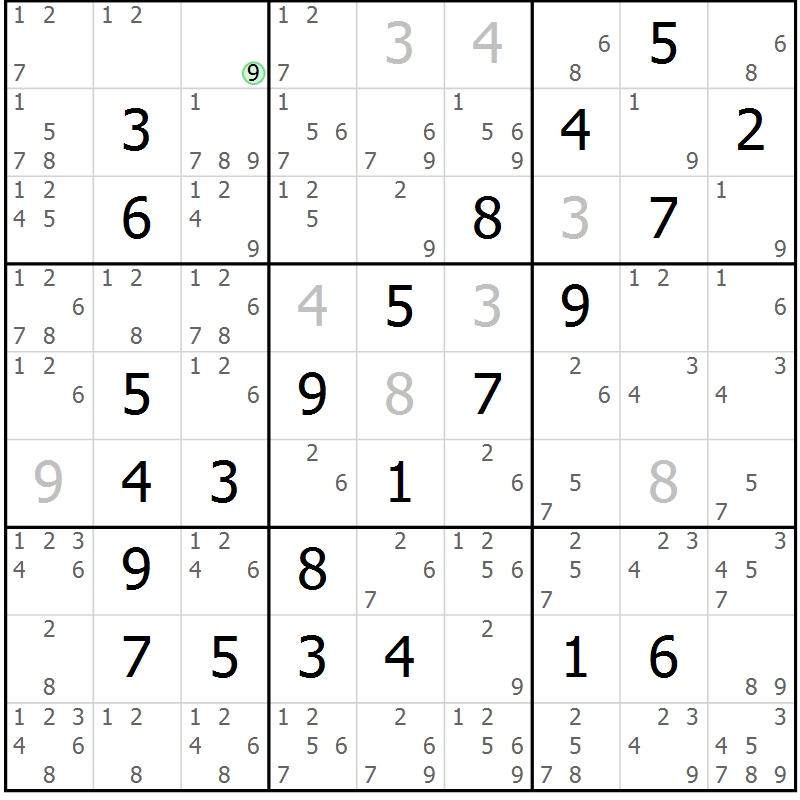 Position des candidats pour la solution de la Gr 15 page 18 du magazine de sudoku Maestro n° 101