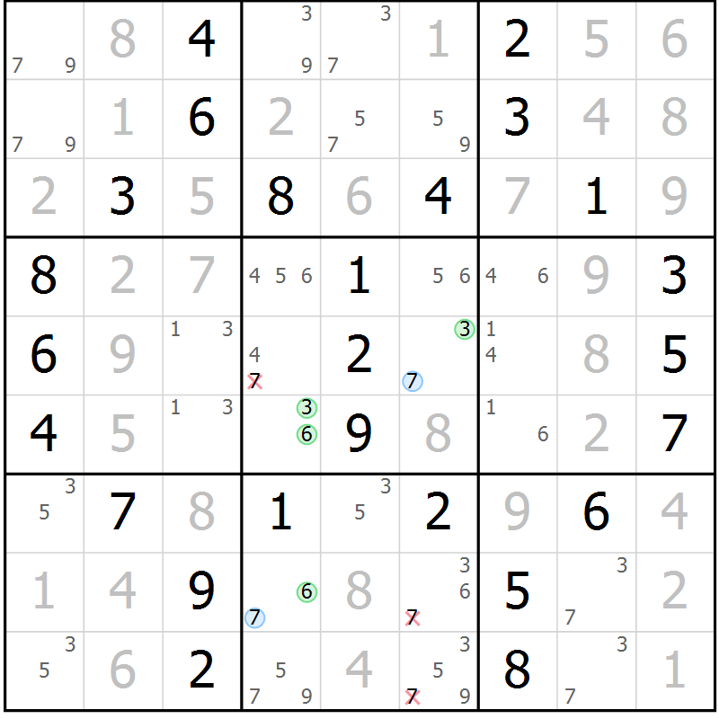 Position des candidats pour la solution de la Gr 16 page 19 du magazine de sudoku Maestro n° 101