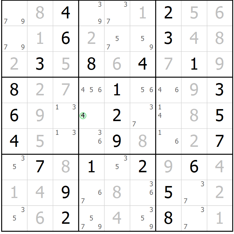Position des candidats pour la solution de la Gr 16 page 19 du magazine de sudoku Maestro n° 101