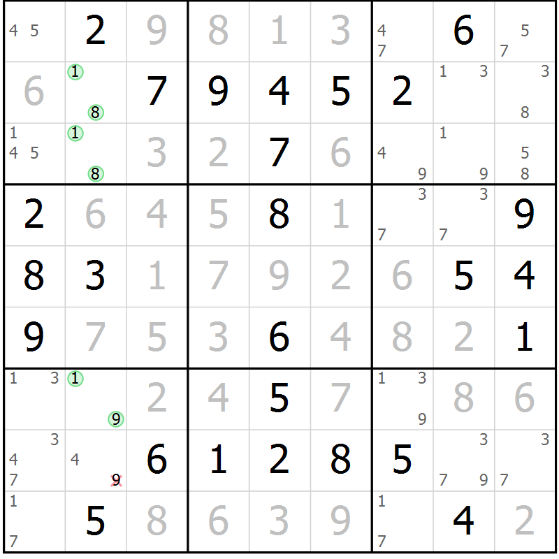 Position des candidats pour la solution de la Gr 17 page 20 du magazine de sudoku Maestro n° 101