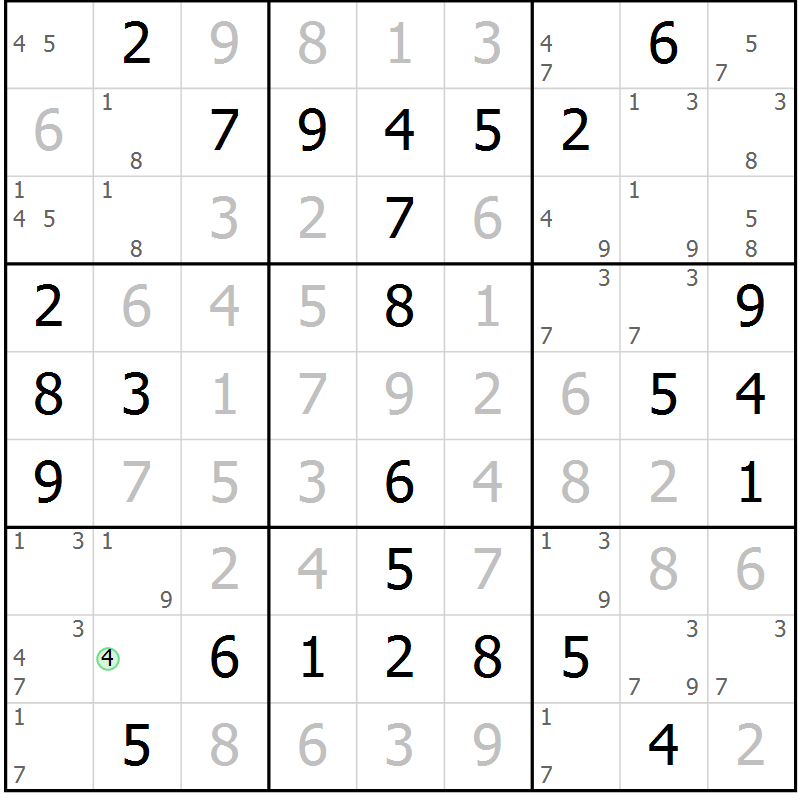 Position des candidats pour la solution de la Gr 17 page 20 du magazine de sudoku Maestro n° 101