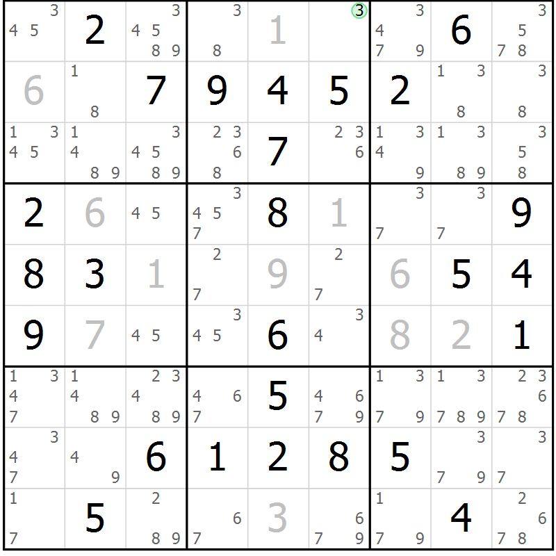 Position des candidats pour la solution de la Gr 17 page 20 du magazine de sudoku Maestro n° 101