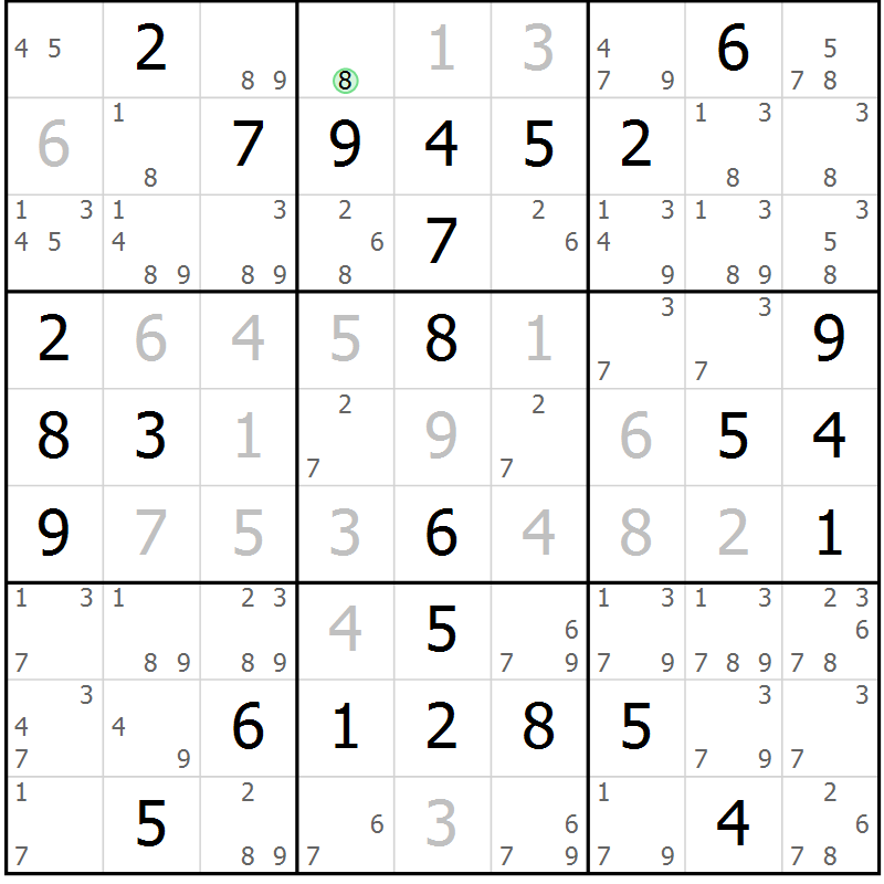 Position des candidats pour la solution de la Gr 17 page 20 du magazine de sudoku Maestro n° 101