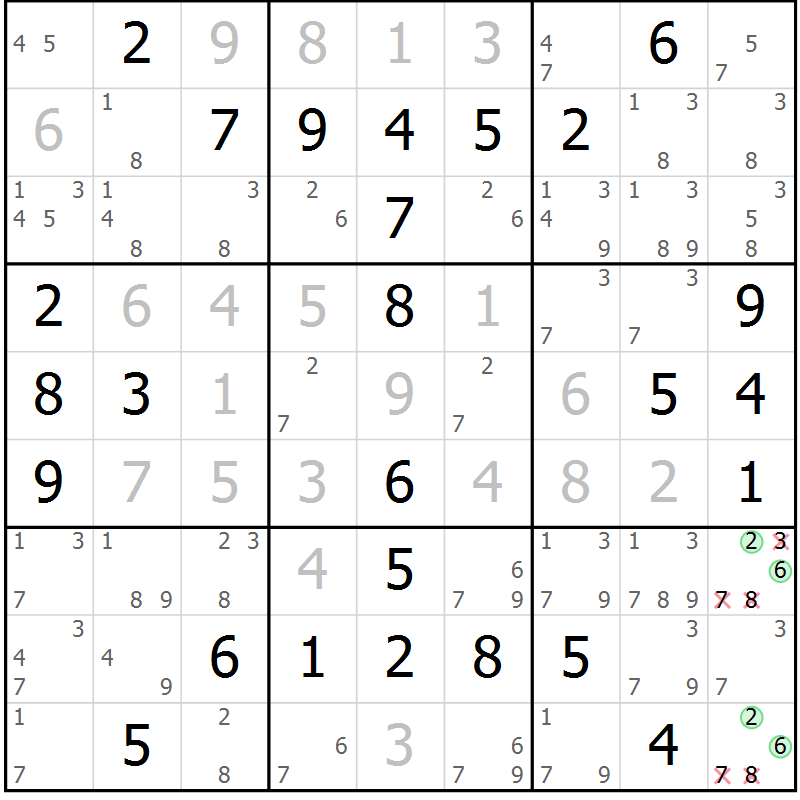 Position des candidats pour la solution de la Gr 17 page 20 du magazine de sudoku Maestro n° 101