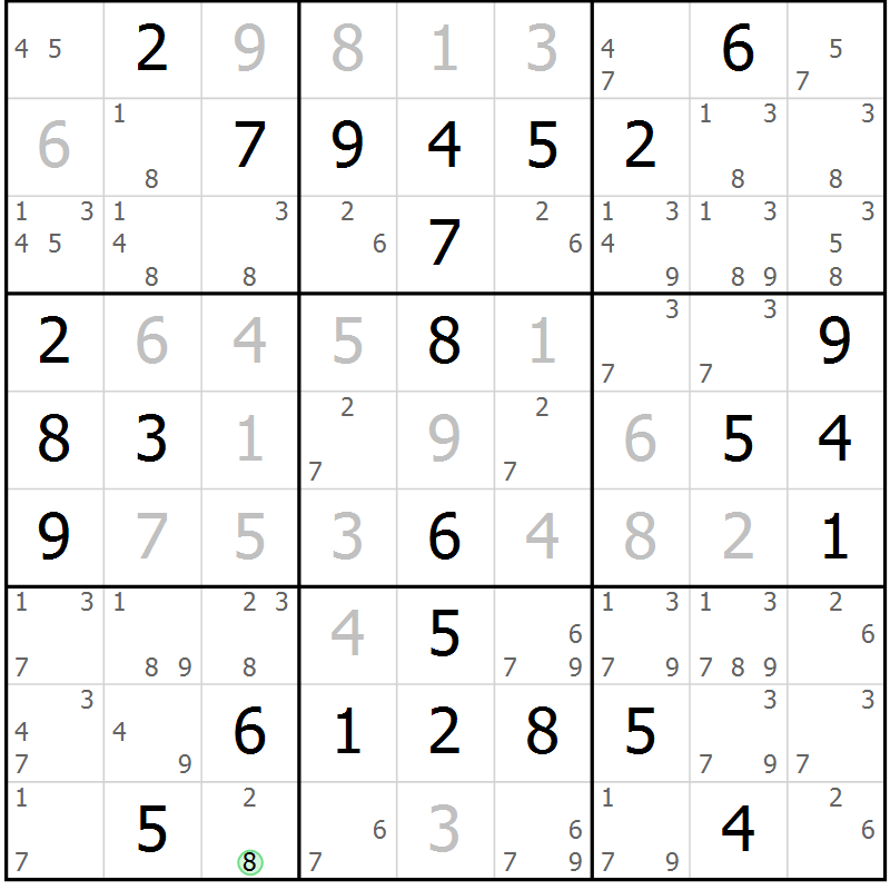 Position des candidats pour la solution de la Gr 17 page 20 du magazine de sudoku Maestro n° 101